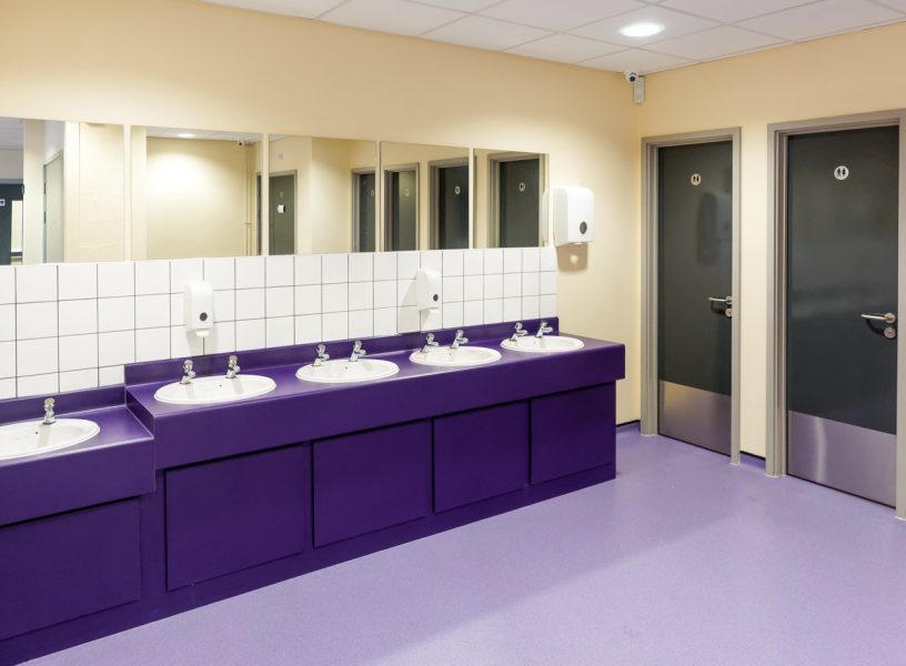 typical Boys and girls bathroom toilet facilities in Educational school setting